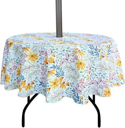 EHouseHome Outdoor and Indoor 60inch Round Tablecloth with Umbrella Hole and Zipper, Waterproof Zippered Patio Cloths, Spring/Summer Table Covers for Backyard Circular Table/BBQs/Picnic