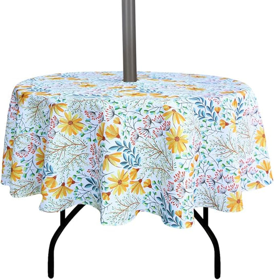 EHouseHome Outdoor and Indoor 60inch Round Tablecloth with Umbrella Hole and Zipper, Waterproof Zippered Patio Cloths, Spring/Summer Table Covers for Backyard Circular Table/BBQs/Picnic