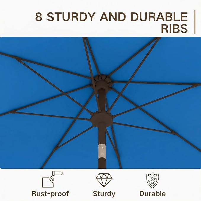 Kingdura 10FT Outdoor Patio Umbrella, Round Market Table Umbrella with Push‑Button Tilt and Crank Lift, 8 Sturdy Metal Ribs, UV50+ Protection Canopy for Backyard, Lawn, Deck, Poolside, Garden (Royal blue)