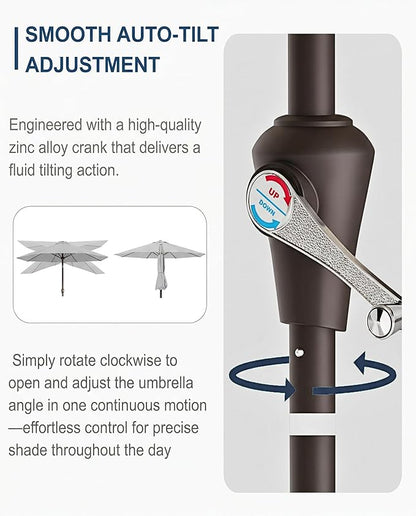 PatioKingdom Auto-Tilt 9FT Patio Umbrella Outdoor with 8 Sturdy Fiberglass Ribs,Market Table Umbrella for Pool,Backyard,Deck and Garden