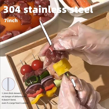 40PCS Kabob Skewers Flat Metal BBQ Barbecue Skewer 7" short Stainless Steel Shish Kebob Sticks Wide Reusable Grilling Skewers Set for Meat Shrimp Vegetable, Set of 40 with box (7inch)