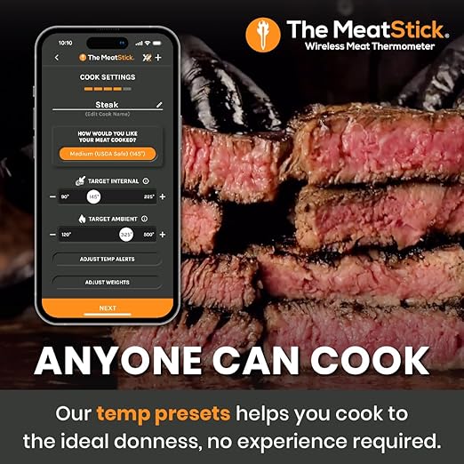 MeatStick WiFi Kit [Unlimited Range] | Duo Sensors Smart Wireless Meat Thermometer with Bluetooth | for Smoking, Grilling, BBQ, Air Fryer, Deep Frying, Oven, Sous Vide, Rotisserie