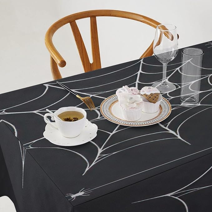 Spider Web Tablecloth, Scary Horror Spider Gothic Ghosts Black Water Resistant Wipeable Table Cover for Picnic Party Holiday Kitchen Dinner Table 60"x90"