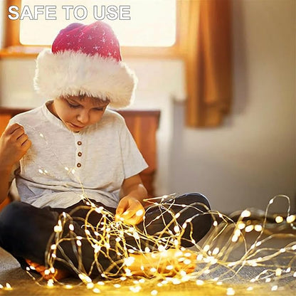 4 Pack Battery Fairy Lights 16.4 Ft 50 LED Christmas Timer Fairy Light | Waterproof Silver Wire Battery Twinkle Lights with Auto Timer 8 Modes for Xmas Wreath Decor, Warm White
