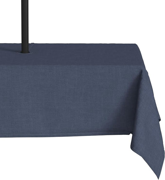 LVTXIII Outdoor Tablecloth with Umbrella Hole and Zipper, 60 x 84 Inch Water-Repellent Patio Table Cloth, Rectangle Table Covers for Backyard Garden, Navy Textured