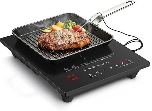 AMZCHEF Portable-Induction-Cooktop: 74 Temperature Levels Induction Burner with Digital Probe, 1800W Countertop Burner with 20 Power Levels, 6.5" Heating Coil, Low Noise Electric Cooktops with Timer