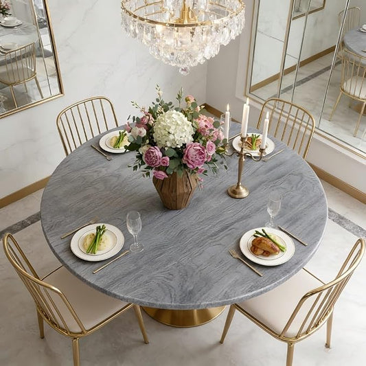 LUSHVIDA Round Waterproof Table Cover Elastic Tablecloth Vinyl Fitted Table Cover Elastic Edged Plastic Table Cloth (Wood Gray, Best for Up to 45"-56" Round)