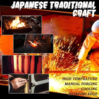 Hand Forged Hunting Knife with Leather Sheath High Carbon Steel Full Tang Butcher Boning Knife for Camping Hiking Fishing BBQ Single Blade Outdoor Cleaver for Meat Cutting and Game Processing
