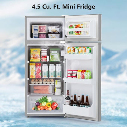 Electactic 4.5 Cu.Ft Mini Fridge with Freezer, 2-Door Compact Refrigerator With 2 Removable Shelves, 3 Level Adjustable Thermostat, Quiet Efficient for Kitchen, Office, Dorm, Apartment-Premium Grey