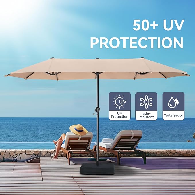 GREEN PARTY 13 ft Outdoor Patio Umbrella, Large Rectangular Table Umbrellas | Double-Sided, UV & Fade Resistant Canopy for Deck Poolside Garden Backyard, Market Umbrella with Crank & 1.5" Pole, Beige