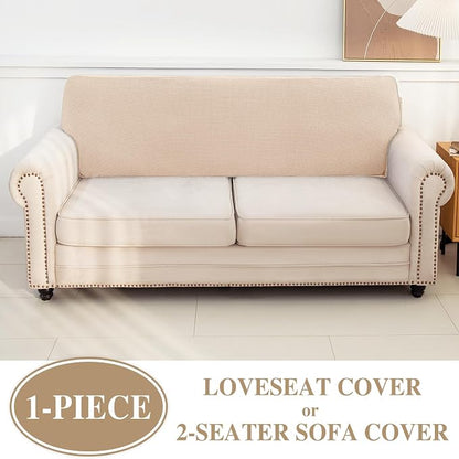 LA MEACK Couch Cushion Cover Loveseat Cover or 2 Seat Sofa Cover Washable Stretch Sectional Sofa Slipcover(1 Piece for Loveseat or Sofa 2-Seater, Natural)