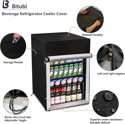 Bitubi Beverage Refrigerator Cooler Cover,Outdoor Fridge Cover – Waterproof, Dustproof, Sun-Proof, 19" W x 20" D x 25" H. Suitable for most Beer or Wine Mini Fridge/Drink Fridge (Black)