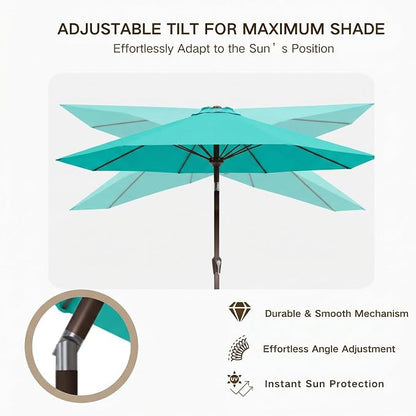 Kingdura 10FT Outdoor Patio Umbrella, Round Market Table Umbrella with Push‑Button Tilt and Crank Lift, 8 Sturdy Metal Ribs, UV50+ Protection Canopy for Backyard, Lawn, Deck, Poolside, Garden (Tiffany blue)