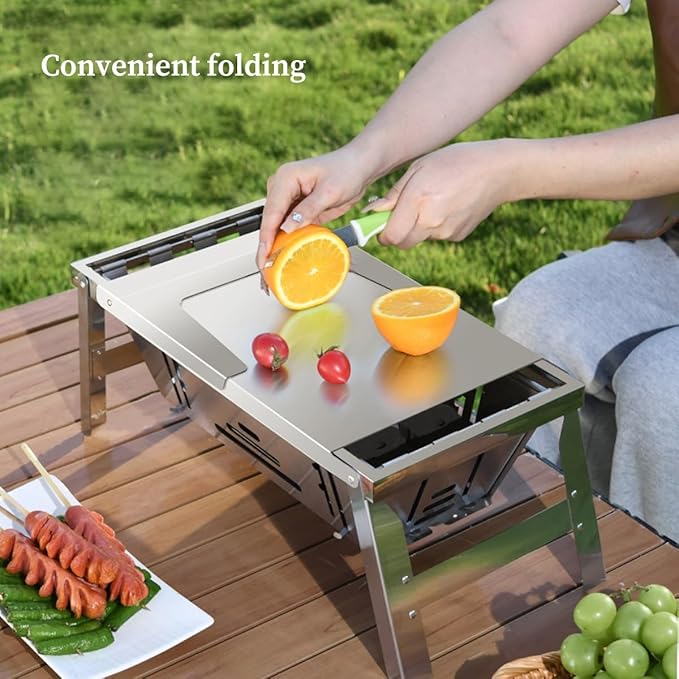 Barbecue Grill Charcoal Grill BBQ Grill Camping Charcoal Grill Folding BBQ Grills Stainless Steel Charcoal Barbecue Cooker for Outdoor Camping Patio Backyard