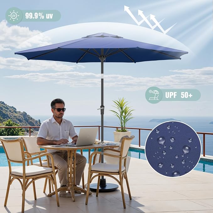Sannwsg Patio Umbrellas, Pool Umbrella with 8 Sturdy Ribs, Outdoor Umbrella with Push Button Tilt/Crank, Deck Umbrellas, Market Umbrela Table for Backyard, Deck, Garden, Pool