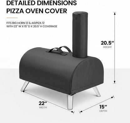 Pizza Oven Cover for Big Horn and for Aidpiza 12'' Wood Pellet Pizza Oven | 22"L x 15"W x 20.5"H, 600D Heavy Duty Polyester, Durable, Waterproof, For Outdoor, with Adjustable Drawstrings and Handle
