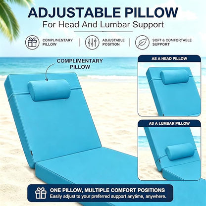 Chaise Lounge Cushion for Outdoor Furniture, Waterproof, Fade-Resistant and Tear Resistant, Patio Lounger Pads with Removable Cover for Pool, Deck, Lawn, 72x21x4 Inch, Teal