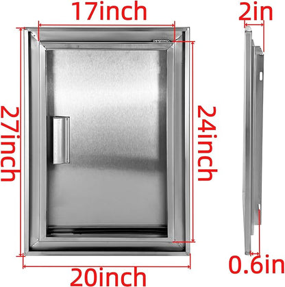 Outdoor Kitchen Door 20" W x 27" H Stainless Steel BBQ Single Access Door Flush Mount Vertical Wall Doors with Handle Suitable for Grilling Station Outside Cabinet Outdoor Kitchen