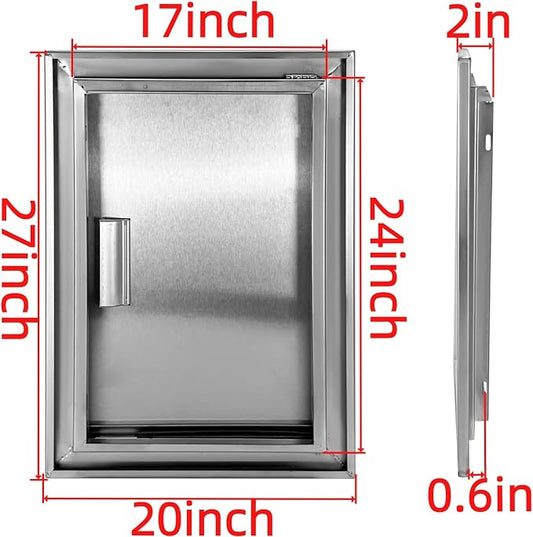 Outdoor Kitchen Door 20" W x 27" H Stainless Steel BBQ Single Access Door Flush Mount Vertical Wall Doors with Handle Suitable for Grilling Station Outside Cabinet Outdoor Kitchen