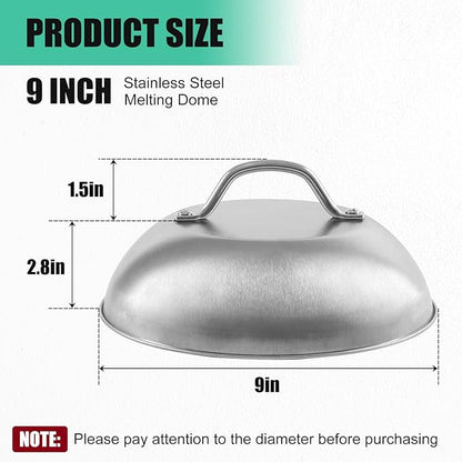 9 Inch Cheese Melting Dome - 2 Pack Heavy Duty Round Basting Cover - Stainless Steel Steaming Cover Grilling Melting Dome for Flat Top Griddle Grill - Griddle Accessories Indoor or Outdoor