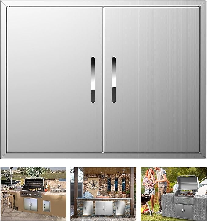 Outdoor Kitchen Doors 31W x 24H Inch, Double BBQ Access Doors 304 Stainless Steel for Outdoor Kitchen Cabinet Grill Station or BBQ Island