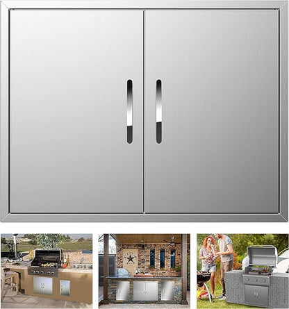 Outdoor Kitchen Doors 31W x 24H Inch, Double BBQ Access Doors 304 Stainless Steel for Outdoor Kitchen Cabinet Grill Station or BBQ Island
