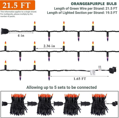 Orange&Purple Halloween Lights, 100 Count, Incandescent Mini Halloween String Lights Outdoor, Black Wire Connectable Tree Light for Garland Xmas Thanksgiving Holiday Patio Home Decor