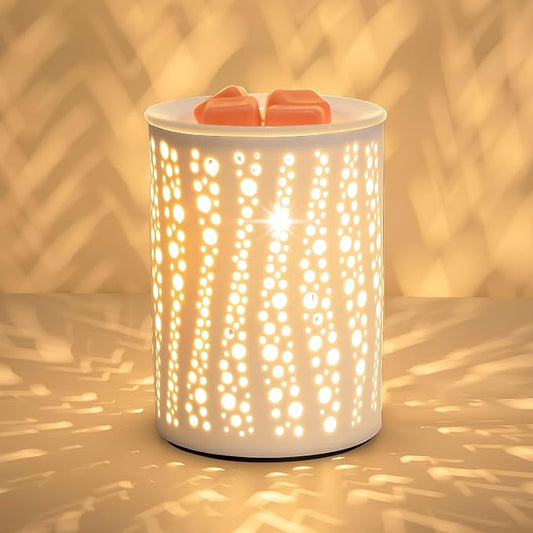 PALANCHY Electric Wax Melt Warmer for Scented Wax or Oil Ceramic Wax Warmer | Wax Melt Light Starry Night Pattern, 2 Bulbs Included 25W. Oil Burner Sized For Bedroom, Office & Living Room. Gift Boxed