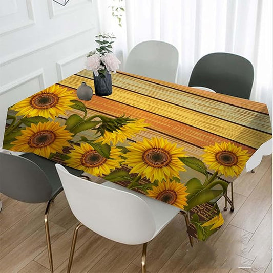 TKS MITLAN Tablecloth Sunflower Table Cloth Rectangle Table 60 x 84 Inch Retro Sunflowers on Wooden Board Kitchen Decorations for Home Dinner Party