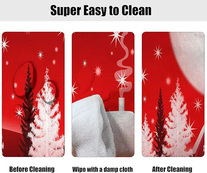 Merry Christmas Fitted Tablecloths Oval - Happy New Year Winter Moon Santa Deer Wrinkle Resistant Cloth, Fits 60x84 In, Elastic Edged Cover for Xmas Outdoor Party and Dinner Use
