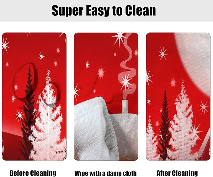 Merry Christmas Fitted Tablecloths Oval, Happy New Year Winter Moon Santa Deer Wrinkle Resistant Table Cloths, Fits to 48x68 in, Elastic Edged Covers for Xmas Party and Dinner Use, Red