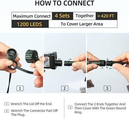 MZD8391 105FT 300LED Christmas Light Outdoor Indoor,Christmas Tree Light | Multicolor, 100% UL Listed, Waterproof, 8 Light Mode, Timer & Memory, 4 Sets End To End Connect, Christmas String Fairy Light