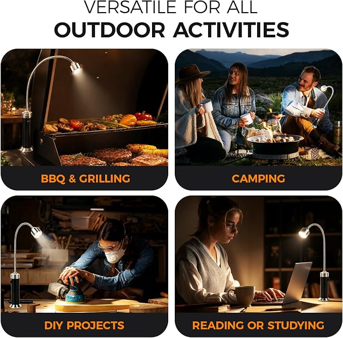 2 Pack LED BBQ Grill Light with Strong Magnetic Base and 360° Flexible Gooseneck, Grilling Accessories Gifts for Father's Day Men&Dad, Fits Most Grills, 9 Batteries Included
