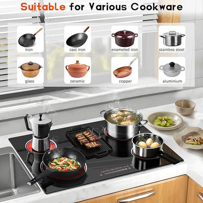 30 Inch Electric Cooktop 5 Burner 8400W Electric Stove 30 Inches Built-in Ceramic Stovetop with Touch Control, Timer, 9 Power Level, Safety Lock & Pause, 220V-240V Hard Wird (No Plug)