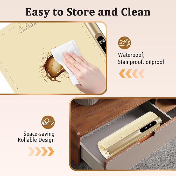 Newise Upgrade Graphene Warming Mat for Food, Electric Warming Tray Rapid Heating with 6 Temps &Timer Settings, Portable Food Warming Mat for Countertop Buffets Party, Beige