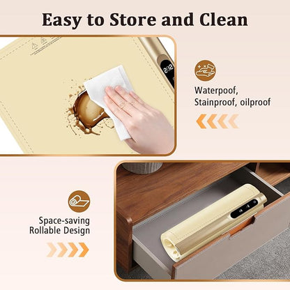 Newise Upgrade Graphene Warming Mat for Food, Electric Warming Tray Rapid Heating with 6 Temps &Timer Settings, Portable Food Warming Mat for Countertop Buffets Party, Beige