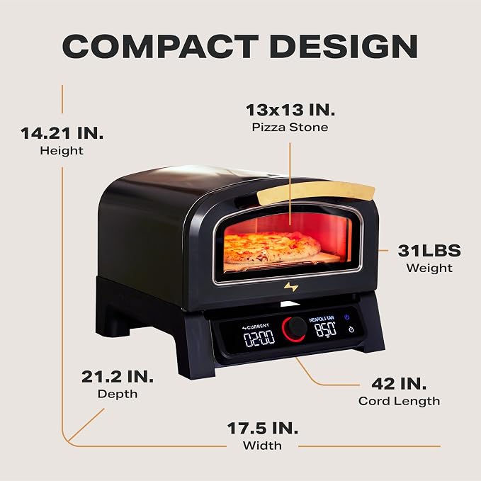 Current® Model P Electric Pizza Oven Indoor & Outdoor, 850°F Countertop Oven, No Turning Required, Perfect Pizza Every Time, Smart App Control, 12-Inch Pizza Stone Included, Sand