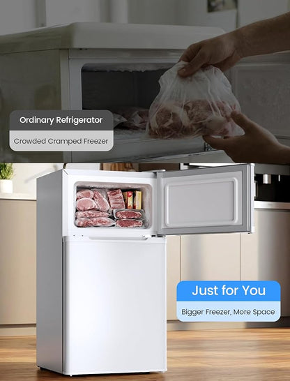 COWSAR 4.5 Cu.Ft Mini Fridge With Freezer, 2-Door Compact Dorm Refrigerator With 2 Removable Shelves, 3 Level Adjustable Thermostat, Commercial Office Fridge for Bedroom, Kitchen, Apartment, White
