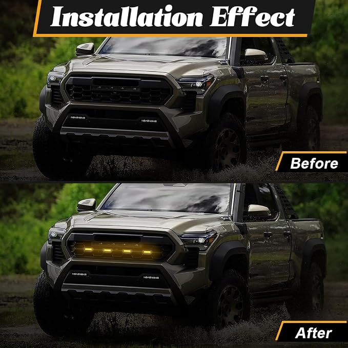 Grill Light for Tacoma TRD Pro 2024 2025, Smoked Shell Amber LED Front Grille Lights Fit for Tacoma Trailhunter