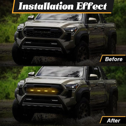 Grill Light for Tacoma TRD Pro 2024 2025, Smoked Shell Amber LED Front Grille Lights Fit for Tacoma Trailhunter