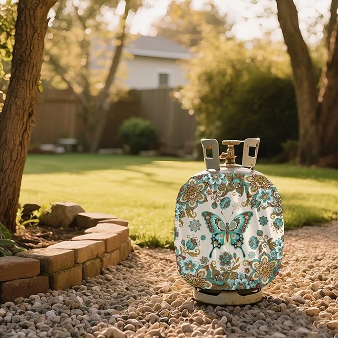 Boho Mandala 20lb Propane Tank Covers Butterfly Gas Cover Fits Standard 20 lb Tank Cylinder Heavy Duty Outdoor Grill Accessories Gift for Holiday