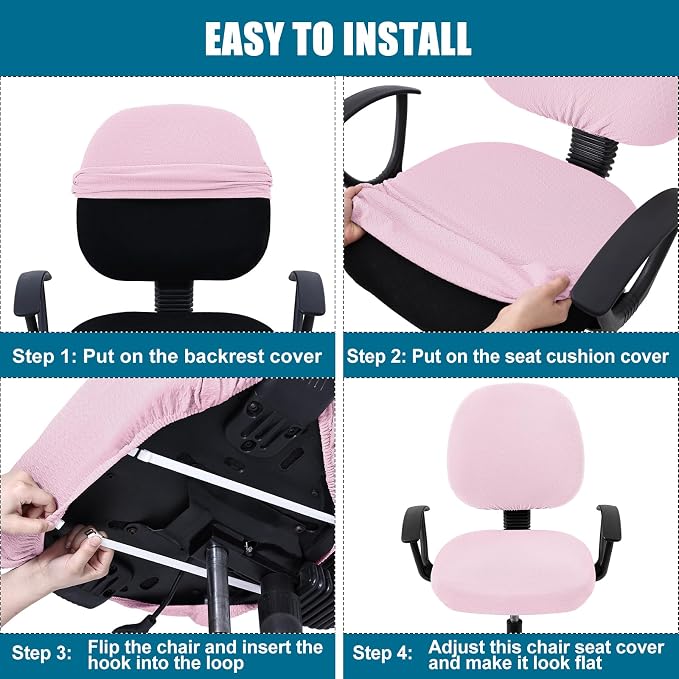Smiry Office Computer Chair Covers for Desk Rotating Chair Protector | Stretch Jacquard Removable Washable Universal Slipcovers, Seat + Backrest Cover, Pink