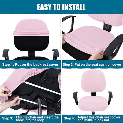 Smiry Office Computer Chair Covers for Desk Rotating Chair Protector | Stretch Jacquard Removable Washable Universal Slipcovers, Seat + Backrest Cover, Pink