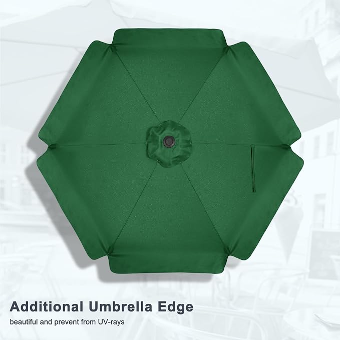 MASTERCANOPY 7.5ft Patio Umbrella with Valance, Crank & Tilt, Forest Green | 6 ribs, UV/fade-resist, waterproof, vent, for garden/deck/yard/pool
