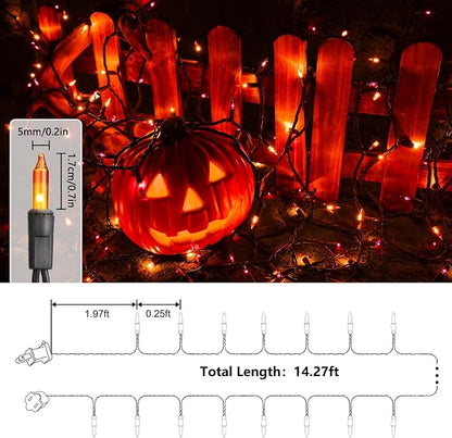 Orange & Purple Halloween Lights, 12.5ft 50 Count Incandescent String Light | UL Certified Connectable Mini Bulbs String Lights for Outdoor, Indoor, Garden, Porch, Party, Home, Halloween Decor