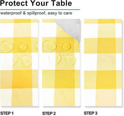 Hiasan Checkered Tablecloth Rectangle, 52 x 70 Inch - Waterproof & Wrinkle Resistant Spring Table Cloth for Picnic, Dinner and Party, Washable Polyester Fabric, Yellow and White Gingham Pattern