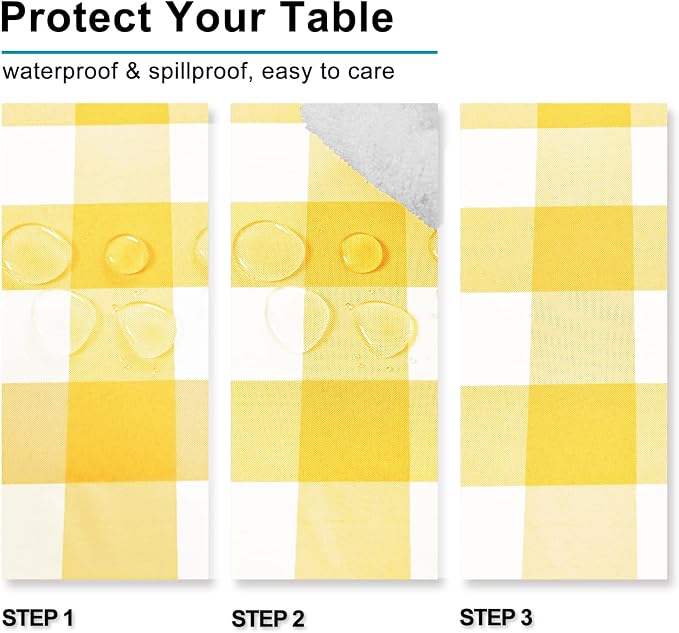 Hiasan 60 x 120 Inch Checkered Tablecloth Rectangle - Waterproof & Wrinkle Resistant Gingham Spring Table Cloth for Outdoor Picnic, Kitchen and Holiday Dinner, Yellow and White