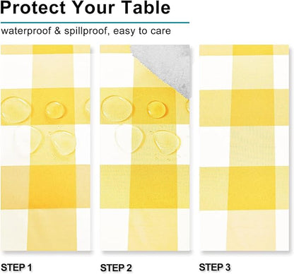 Hiasan Checkered Tablecloth Square, 30 x 30 Inch - Waterproof & Wrinkle Resistant Spring Table Cloth for Picnic, Dinner and Party, Washable Polyester Fabric, Yellow and White Gingham Pattern