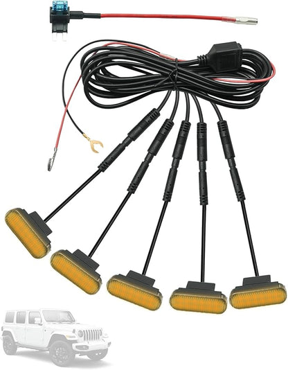 5 PCS Amber Led Grill Lights Fits for 2024-2025 Jeep Wrangler JL JLU & Gladiator JT Original Factory Grille with Fuse Adaptor