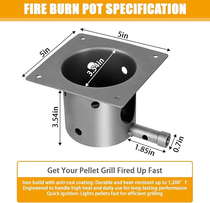 Fire Burn Pot & Hot Rod Ignitor Kit, Traeger Replacement Parts & Pit Boss Pellet Grill Smoker, Pit Boss Igniter Replacement with Screws and Fuse for Home Smoking & Grilling